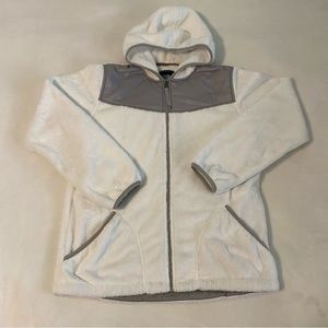 Girl's The North Face Hooded Fleece Jacket White/ Grey Size XL
